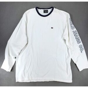 Ralph Lauren Polo Jeans Co Spell Out Sz L L/Sleeve T-Shirt White Y2K Ringer Flag